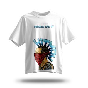 Dragonu AKA 47 – Tricou oversize (alb / negru / albastru deschis)